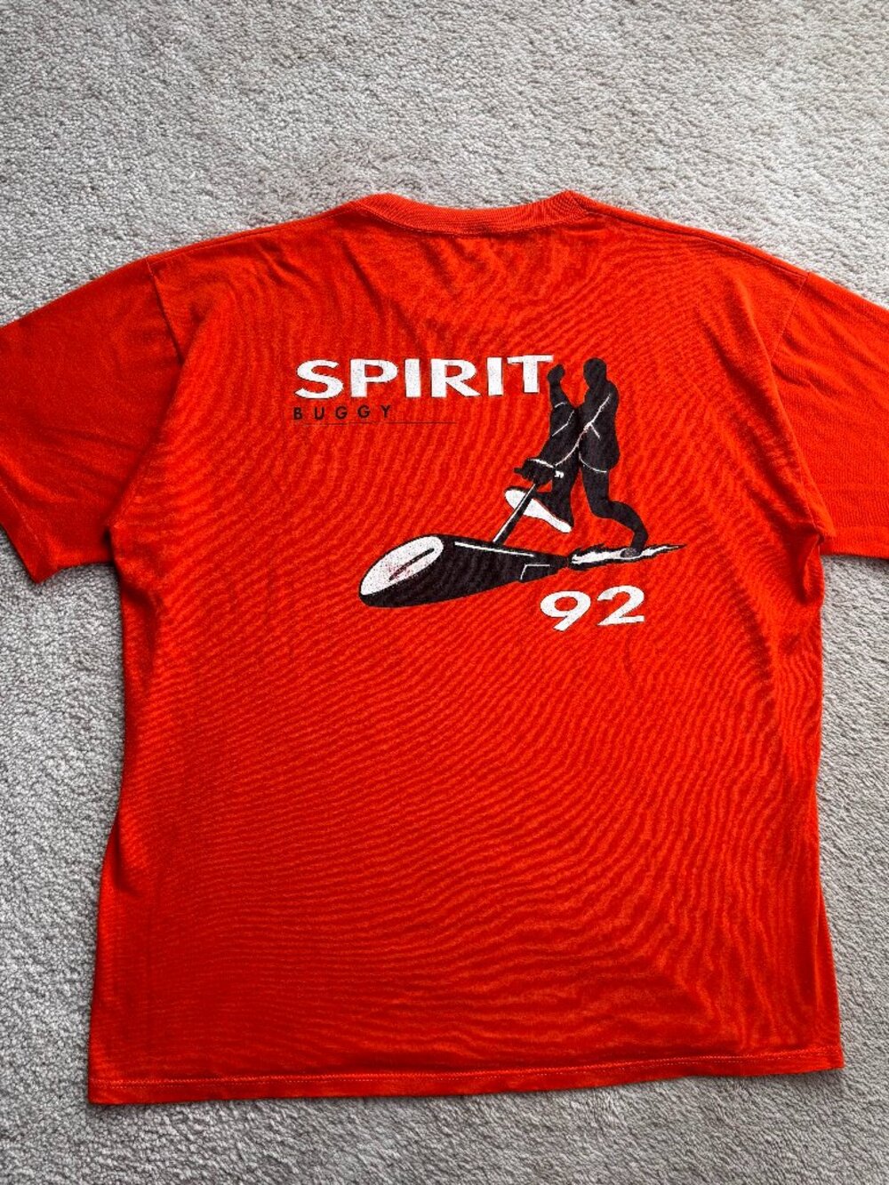 Vintage 1992 Spirit Buggy T-shirt showing the classic buggy vehicle graphic logo